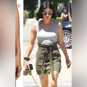 Free People Splendor in the Grass olive khaki paper bag waist cargo skirt